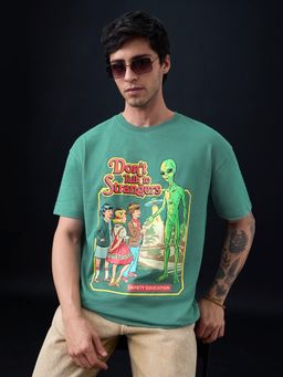 The Souled Store - Official Steven Rhodes: Don't Talk To Strangers Men Green Oversized T-Shirt