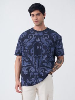 The Souled Store - Ornate Men Navy Blue Oversized T-Shirt