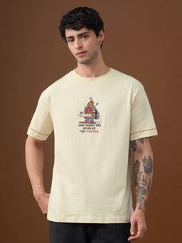 The Souled Store - Casual Classics: Gamer Warrior Men Cream Relaxed Fit T-Shirt