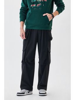 Snitch - Black Solid Loose Casual Cargo Pants for Men
