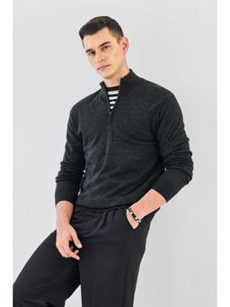 Snitch - Black Solid Full Sleeves Regular Casual Sweaters for Men