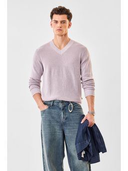 Snitch - Purple Textured Full Sleeves Regular Casual Sweaters for Men