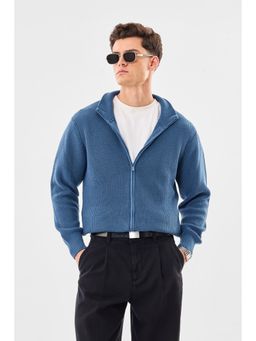 Snitch - Blue Textured Full Sleeves Regular Casual Cardigan for Men