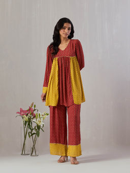 GRASS & SUNSHINE - Red Vibrant Blossoms Co-Ord (Set of 2)