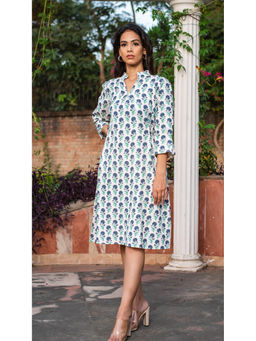 GRASS & SUNSHINE - White Printed Linen Shirt Dress