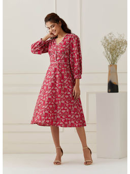 GRASS & SUNSHINE - Pink Deep Floral Midi Dress