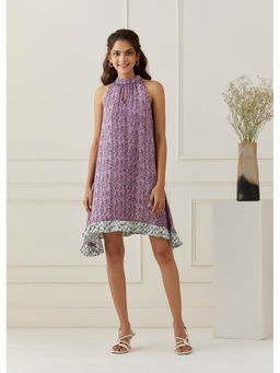GRASS & SUNSHINE - Purple Sleeveless Printed Frill Dress