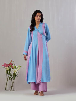GRASS & SUNSHINE - Blue Angarkha Style Kurta with Pant (Set of 2)