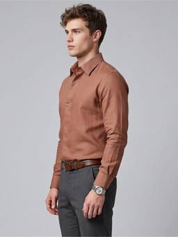 Charagh Din - Men Brown Full Sleeves Solid Shirt
