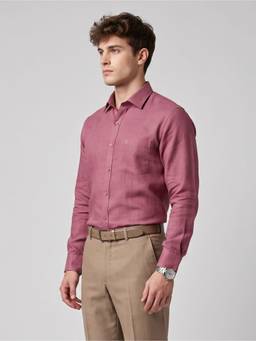 Charagh Din - Men Pink Full Sleeves Solid Shirt