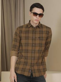 CRIMSOUNE CLUB - Men Brown Full Sleeves Checks Shirt