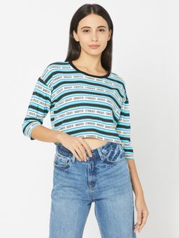Spykar - Women Lime Green Cotton Regular Fit Round Neck Crop Top