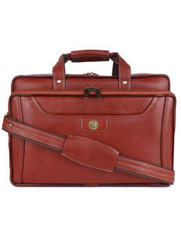 HiLEDER - Pure Ndm Leather 16.5" Briefcase Laptop Messenger Office Bag, Tan