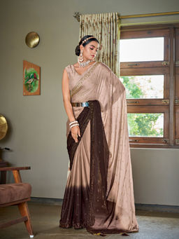 Odette - Festive Designer Brown Saree with Unstitched Blouse