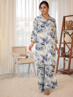 Indian Virasat - Off White and Blue Business Casual Co-Ord (Set of 2)