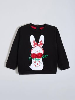 Hopscotch - Black Rose Bunny Applique Pullover Sweatshirt