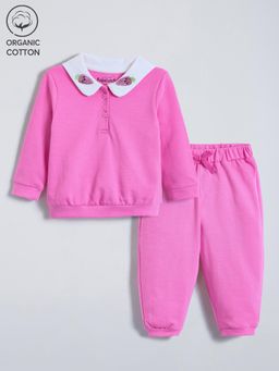 Hopscotch - Strawberry Embroidered Cotton Jogger Set