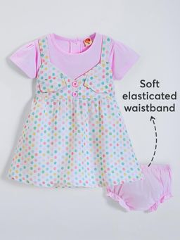 Hopscotch - Multicolor Polka Dot Fit and Flare Dress with Bloomer
