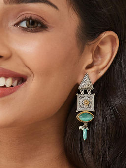 Fabindia - Green Two Tone Metal Dangler Earrings