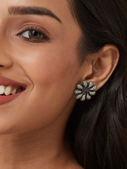 Fabindia - Red Silver Stud Earrings