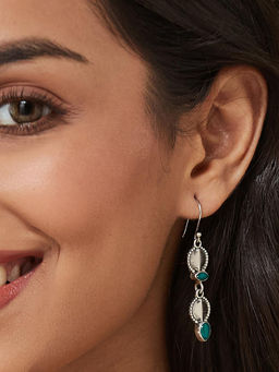 Fabindia - Green Silver Dangler Earrings
