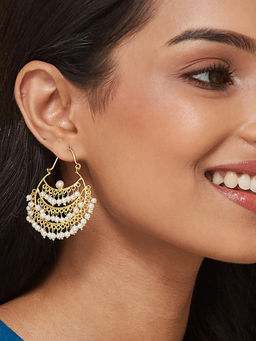 Fabindia - Gold & White Hoops Earrings