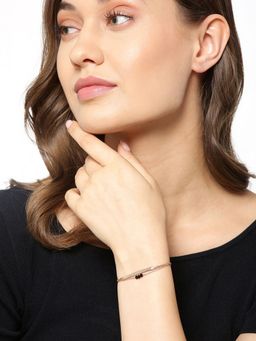 Carlton London - Gold Plated with Bar and Bead Double Chain Bracelet