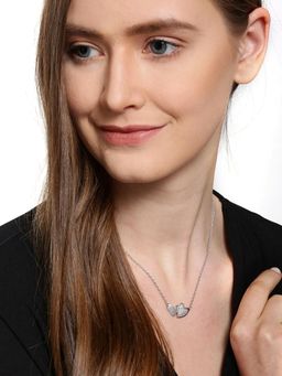 Carlton London - Rhodium Plated with Cz Double Heart Necklace for Women