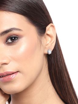 Carlton London - Silver-Toned Rhodium-Plated Cz-Studded Geometric Studs