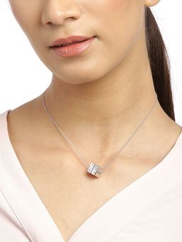 Carlton London - Silver-Toned Rhodium-Plated Stone Studded Dice Textured Link Chain