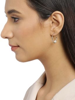 Carlton London - Off White and Silver-Toned Rhodium-Plated Beaded Half Hoop Earrings