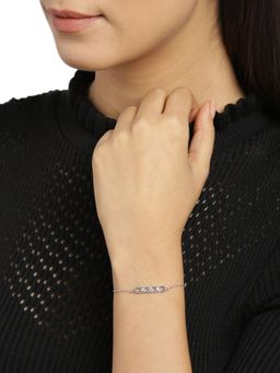 Carlton London - Women Silver-Toned Rhodium-Plated Stone Studded Link Bracelet