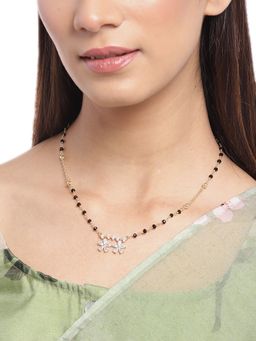 Carlton London - Black Gold-Plated Cz-Studded and Artificial Beaded Mangal Sutra