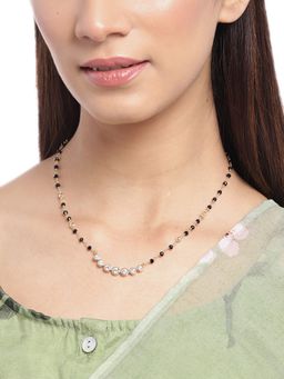 Carlton London - Black Gold-Plated Cz-Studded and Artificial Beaded Mangal Sutra