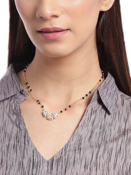 Carlton London - Black Gold-Plated Cz-Studded and Beaded Mangal Sutra