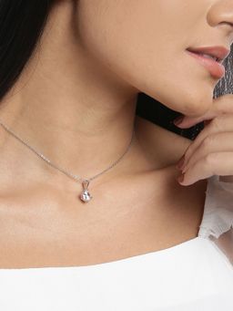 Carlton London - Silver-Toned Rhodium Plated Stone-Studded Circular Pendant with Chain