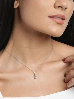 Carlton London - Silver-Toned Rhodium Plated Stone-Studded Teardrop Shaped Pendant and Chain