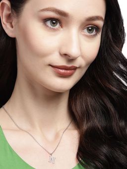 Carlton London - Silver-Toned Rhodium-Plated Cz-Studded Handcrafted Necklace