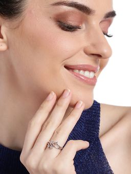 Carlton London - Women Silver-Toned Rhodium-Plated Cz-Studded Adjustable Finger Ring