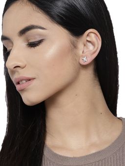 Carlton London - Rhodium Plated with Cz Contemporary Studs Earrings