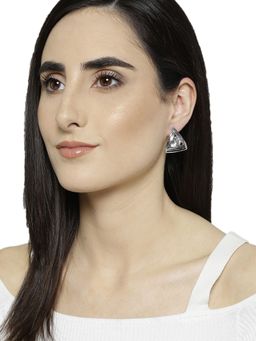 Carlton London - Silver-Toned Cz Studded Triangular Drop Earrings