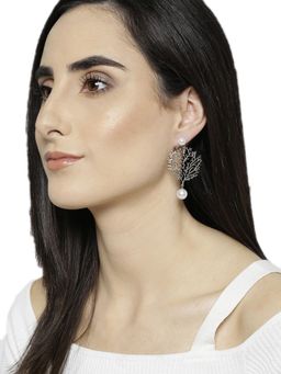 Carlton London - Silver-Toned and White Rhodium-Plated Contemporary Drop Earrings