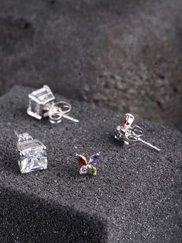 Carlton London - Set Of 2 Rhodium-Plated Tiny Studs Earring for Women