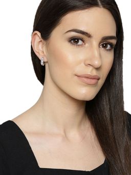 Carlton London - Silver-Toned Rhodium-Plated Cz Studded Circular Hoop Earrings