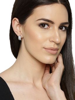 Carlton London - Silver-Toned Rhodium-Plated Cz Studded Circular Hoop Earrings