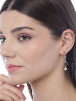 Carlton London - Silver-Toned and White Rhodium Plated Beaded Circular Drop Earrings