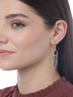 Carlton London - Silver-Toned Rhodium Plated Tasselled Circular Drop Earrings