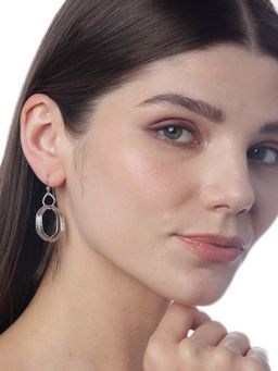 Carlton London - Silver-Toned Rhodium-Plated Geometric Shaped Drop Earrings