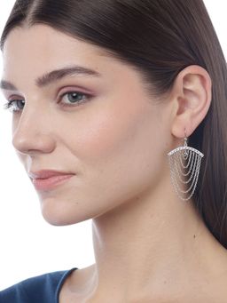 Carlton London - Silver-Toned Rhodium-Plated Layered Contemporary Drop Earrings