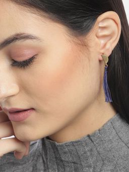 Carlton London - Navy Blue Gold-Plated Tasselled Contemporary Drop Earrings